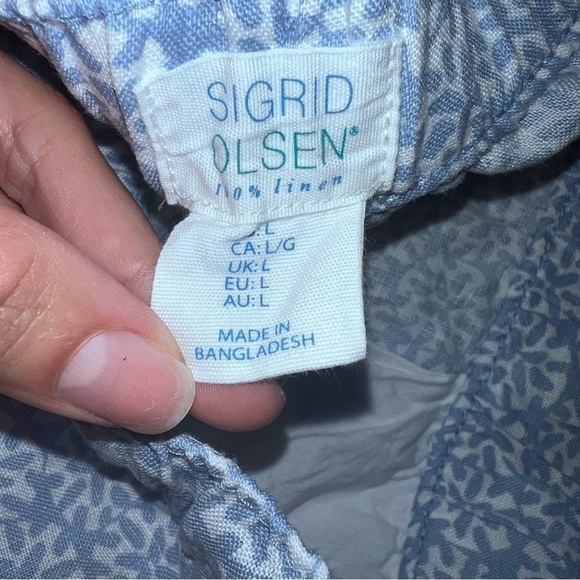 Sigrid Olsen 100% Linen Drawstring Shorts Pockets Periwinkle
Blue White L - Picture 6 of 6